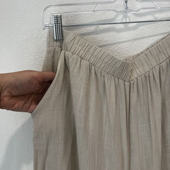 Zenana Brown Linen Blend Elastic Waist Pants Pockets Wide Leg Ladies L Casual - Picture 3 of 9